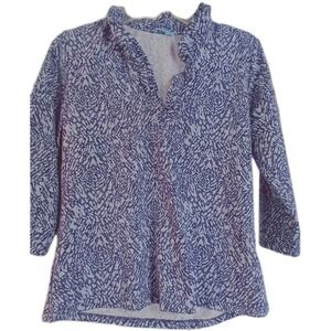 J. McLaughlin Catalina Cloth Ruffle V-Neck Top 3/4 Sleeve Blue Size Large